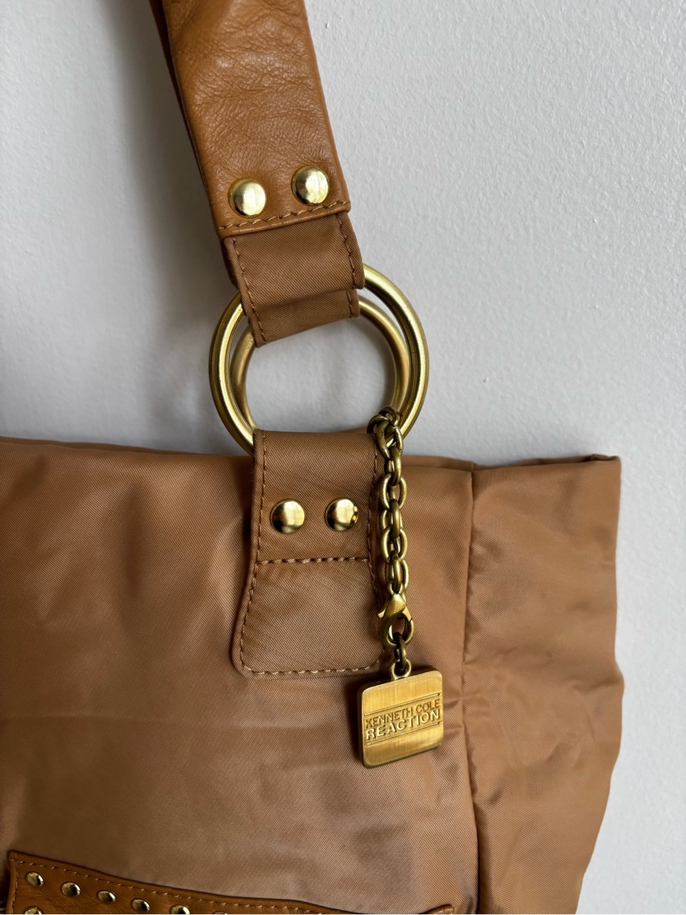 Kenneth Cole Tan Stud-Accent Tote Bag NWOT - Picture 5 of 15